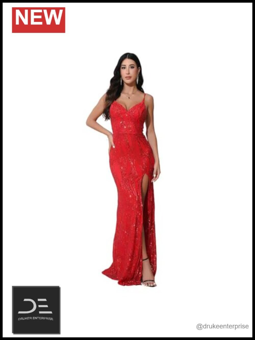 Sequin V-Neck Spaghetti Strap Backless Maxi Dress